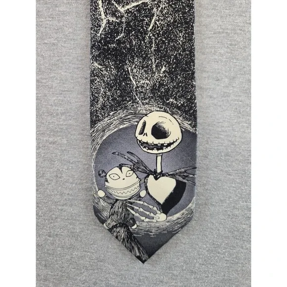 Vintage The Nightmare Before‎ Christmas Tie Mens Black/Gray Disneyland Silk 90's